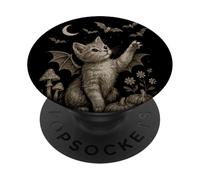 Cute Cat Bat Wings Moon Fall Vintage Fairycore Graphic PopSockets Adhesive PopGrip