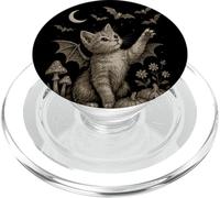 Cute Cat Bat Wings Moon Fall Vintage Fairycore Graphic PopSockets PopGrip for MagSafe