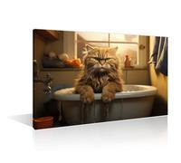 Cute Cat Bathe in Bathtub Pictures Canvas Painting Bathroom Decor Wall Art 1 Piece Bathtub Animal Cat Pictures Wall Art Contemporary Home Decor Posters & Prints Framed Ready to Hang (12"Wx18"H)