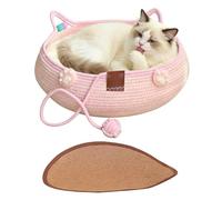 Cute Cat Bed - 35×35×13cm Washable Anti Slip Cat Bed With Cushion Pillow, Hand Woven Pet Bedsa With Toy Ball For Kitten Puppies, All Season Sleeping Pad Indoor Home
