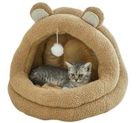 Cute Cat Bed for Indoor Cats, Cute Bear Style Cave Bed, Multiple Sizes Cat Pad Dog Bed with Hanging Ball for Small to Medium Dogs and Cats, Washable, Anti-Slip Bottom (Large)