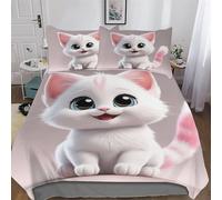 Cute Cat Bedding Set Duvet Cover with Pillowcase Soft Microfiber Quilt Cover 3D Print Design Comforter Cover 2 Pieces For Boys, Girls And Teenagers Single (135x200cm)
