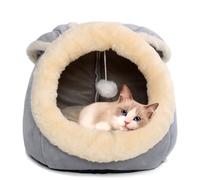 Cute Cat Beds for Indoor Cats - 2 in 1 Cat Cave Bed for Kittens and Small Pets with Removable Washable Cushioned Pillow, Cozy Kitten Tent with Non-Slip Bottom,Rabbite Shaped,Gray