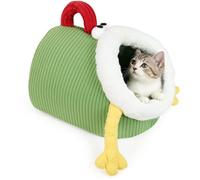 Cute Cat Beds for Indoor Cats, Warm Cat Bed Cave | Plush Kitten Bed with Removable Washable Cushion | Portable Non-Slip Hideaway House for Pets Under 17 lbs(Green, Medium)
