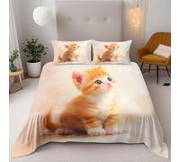 Cute Cat Bettwäsche 3Teilig 200X200Cm,Yellow Kinder Bettbezug Set 3D Drucken Weich Mikrofaser Mit Reißverschluss 2 Kissenbezug 80X80 Cm Für Jungen Mädchen