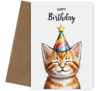 Cute Cat Birthday Card for Her or Him - Happy Birthday Cute Ginger Tabby Cat Lover - Kitten Design for Mum or Dad to Say Happy Bday Special Owner