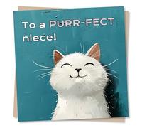 Cute Cat Birthday Card For Niece - To A Purr-fect Niece - For A Brilliant Niece From Aunty Or Uncle