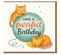 Cute Cat Birthday Card - Ginger Kittens with Yarn Ball - 'Have a Purrfect Birthday' Pun Design for Cat Lovers, Friends and Family