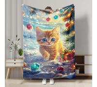 Cute Cat Blanket, Orange Kitten Holiday Throw Blanket, Soft Plush Fleece for Winter, Christmas Decor, Cozy for Sofa, Travel, Picnics, All Season 40x50 Inch
