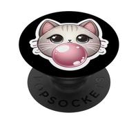 Cute Cat Blowing Bubble Gum Lover Mom Owner Cartoon Anime PopSockets Adhesive PopGrip