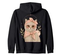 Cute Cat Boho Kitty Pastel Feline Round Glasses Zip Hoodie