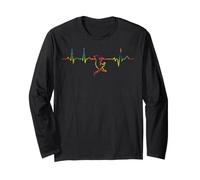 Cute Cat Boho Tie Dye Heartbeat Minimalist Medical ECG Long Sleeve T-Shirt