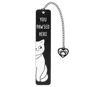 Cute Cat Bookmark, Cat Lover Gift for Reading Zinc Alloy Cat Bookmarks for Women Funny Cat Bookmark with Cat Paw Heart Pendent Cute Smile Cat Book Mark for Book Lovers Cat Lovers (Black)
