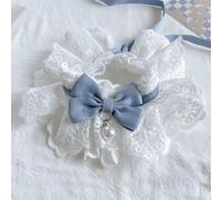 Cute Cat Bow Collar - Sweet Lace Bib with Pearl Pendant Aesthetic Adjustable Bowtie for Cats Kitten Small Dogs Puppies Princess Style for Photoshoots Daily Wear Parties (Blue,L)