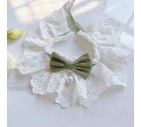 Cute Cat Bow Collar - Sweet Lace Bib with Pearl Pendant Aesthetic Adjustable Bowtie for Cats Kitten Small Dogs Puppies Princess Style for Photoshoots Daily Wear Parties (Green,XS)