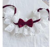 Cute Cat Bow Collar - Sweet Lace Bib with Pearl Pendant Aesthetic Adjustable Bowtie for Cats Kitten Small Dogs Puppies Princess Style for Photoshoots Daily Wear Parties (Rose,M)