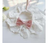 Cute Cat Bow Collar - Sweet Lace Bib with Pearl Pendant Aesthetic Adjustable Bowtie for Cats Kitten Small Dogs Puppies Princess Style for Photoshoots Daily Wear Parties (Pink,L)