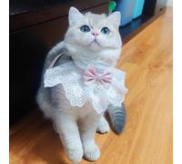 Cute Cat Bow Tie Floral Aesthetic Cats Bowtie Collar Kawaii Clothing Set Accessories for Indoor Outdoor Kitten (D,S)