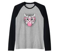 Cute Cat Bubblegum Glasses Women Kitten Lover Raglan Baseball Tee