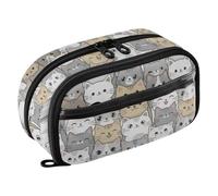 Cute Cat Cartoon White Big Capacity Portable Stationery Bag for Artists
