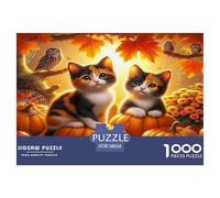 Cute Cat Challenging Adult Jigsaws: Two Kittens on Pumpkins Autumn Educational Games Suitable for Decompression & Wall Decor 38x26cm/1000pcs