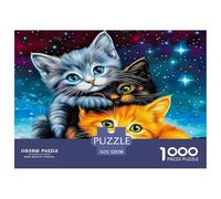 Cute Cat Challenging Puzzles 1000 Pc - Kittens Cosmic Starry Sky for Men And Women Recycled Paper Educational Game Challenge52x38cm/1000pcs