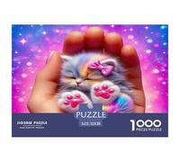 Cute Cat Challenging Puzzles 1000 Pc - Tiny Kitten Cosmic Palm for Men And Women Recycled Paper Educational Game Challenge52x38cm/1000pcs