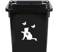 Cute Cat Chasing Butterflies Waterproof Wheelie Bin Stickers - Vinyl Material - Gifts for Cat Lovers - Bin Stickers for Wheelie Bins - Stick on Numbers - Bin Labels (4)