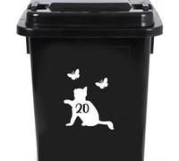 Cute Cat Chasing Butterflies Waterproof Wheelie Bin Stickers - Vinyl Material - Gifts for Cat Lovers - Bin Stickers for Wheelie Bins - Stick on Numbers - Bin Labels (20)