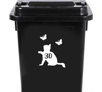 Cute Cat Chasing Butterflies Waterproof Wheelie Bin Stickers - Vinyl Material - Gifts for Cat Lovers - Bin Stickers for Wheelie Bins - Stick on Numbers - Bin Labels (30)