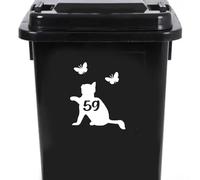 Cute Cat Chasing Butterflies Waterproof Wheelie Bin Stickers - Vinyl Material - Gifts for Cat Lovers - Bin Stickers for Wheelie Bins - Stick on Numbers - Bin Labels (59)