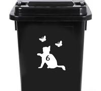 Cute Cat Chasing Butterflies Waterproof Wheelie Bin Stickers - Vinyl Material - Gifts for Cat Lovers - Bin Stickers for Wheelie Bins - Stick on Numbers - Bin Labels (6)