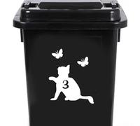 Cute Cat Chasing Butterflies Waterproof Wheelie Bin Stickers - Vinyl Material - Gifts for Cat Lovers - Bin Stickers for Wheelie Bins - Stick on Numbers - Bin Labels (3)