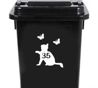 Cute Cat Chasing Butterflies Waterproof Wheelie Bin Stickers - Vinyl Material - Gifts for Cat Lovers - Bin Stickers for Wheelie Bins - Stick on Numbers - Bin Labels (35)