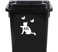 Cute Cat Chasing Butterflies Waterproof Wheelie Bin Stickers - Vinyl Material - Gifts for Cat Lovers - Bin Stickers for Wheelie Bins - Stick on Numbers - Bin Labels (65)