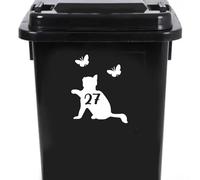 Cute Cat Chasing Butterflies Waterproof Wheelie Bin Stickers - Vinyl Material - Gifts for Cat Lovers - Bin Stickers for Wheelie Bins - Stick on Numbers - Bin Labels (27)