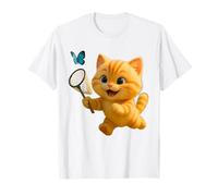 Cute Cat Chasing Butterfly, Adorable Animated Leo The Cat T-Shirt