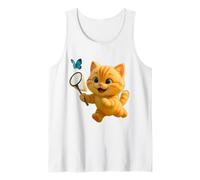 Cute Cat Chasing Butterfly, Adorable Animated Leo The Cat Tank Top