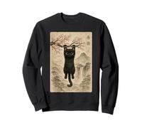 Cute Cat Cherry Blossom Japanese Edo Woodblock Art Sweatshirt