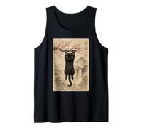 Cute Cat Cherry Blossom Japanese Edo Woodblock Art Tank Top