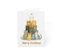 Cute Cat Christmas Card - 6x8 Inch UK Made Greeting Card, Blank Inside, 350gsm Recyclable Cardstock, “Cat Christmas Tree” Design, Includes White Envelope (Single Card)
