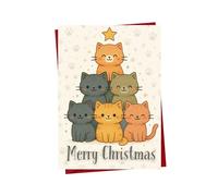 Cute Cat Christmas Card - Merry Christmas Cat Tree Design - Funny Kawaii Xmas Card for Cat Lovers Friends Family XMJBS14