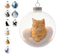 Cute Cat Christmas Glass Ornaments Collection, Animals Christmas Tree Ornaments for Xmas Tree Memorial Gifts, for Room Decor, Vivid 3D Cat Clear Plastic Xmas Balls, Holiday Ornament for Family (A)