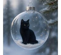 Cute Cat Christmas Glass Ornaments Collection, Handcrafted Vivid 3D Animal Christmas Decoration, Clear Plastic Xmas Bauble Hanging Ornaments, Gifts for Cats Lovers, Winter Holiday Home Decor (A)