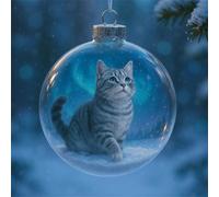 Cute Cat Christmas Glass Ornaments Collection, Handcrafted Vivid 3D Animal Christmas Decoration, Clear Plastic Xmas Bauble Hanging Ornaments, Gifts for Cats Lovers, Winter Holiday Home Decor (I)