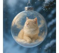 Cute Cat Christmas Glass Ornaments Collection, Handcrafted Vivid 3D Animal Christmas Decoration, Clear Plastic Xmas Bauble Hanging Ornaments, Gifts for Cats Lovers, Winter Holiday Home Decor (F)