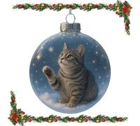Cute Cat Christmas Glass Ornaments Collection,Xmas Tree Kitten Ball Ornament Fall Winter Home Decor for Cats Lovers (Ash)