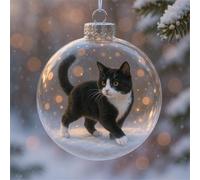 Cute Cat Christmas Glass Ornaments, Xmas Tree Kitten Ball Ornament, Vivid 3D Animal Decoration for Cats Lovers, Party Centerpiece Mantel, Fall Winter Home Decor (Cow Cat)