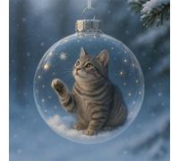 Cute Cat Christmas Glass Ornaments, Xmas Tree Kitten Ball Ornament, Vivid 3D Animal Decoration for Cats Lovers, Party Centerpiece Mantel, Fall Winter Home Decor (Civet cat)