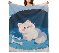 Cute Cat Claw and Fish Bones Flannel Fleece Throw Blanket Soft Cozy Throws for Couch Sofa Bed Farmhouse Blanket Comfort Decorative Travel Blankets Lightweight All Season 60"x80"